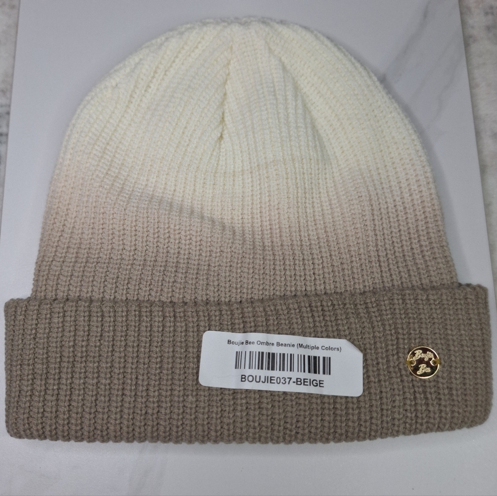 Boujie Bee Beige Cream Taupe Ombre Beanie Hat